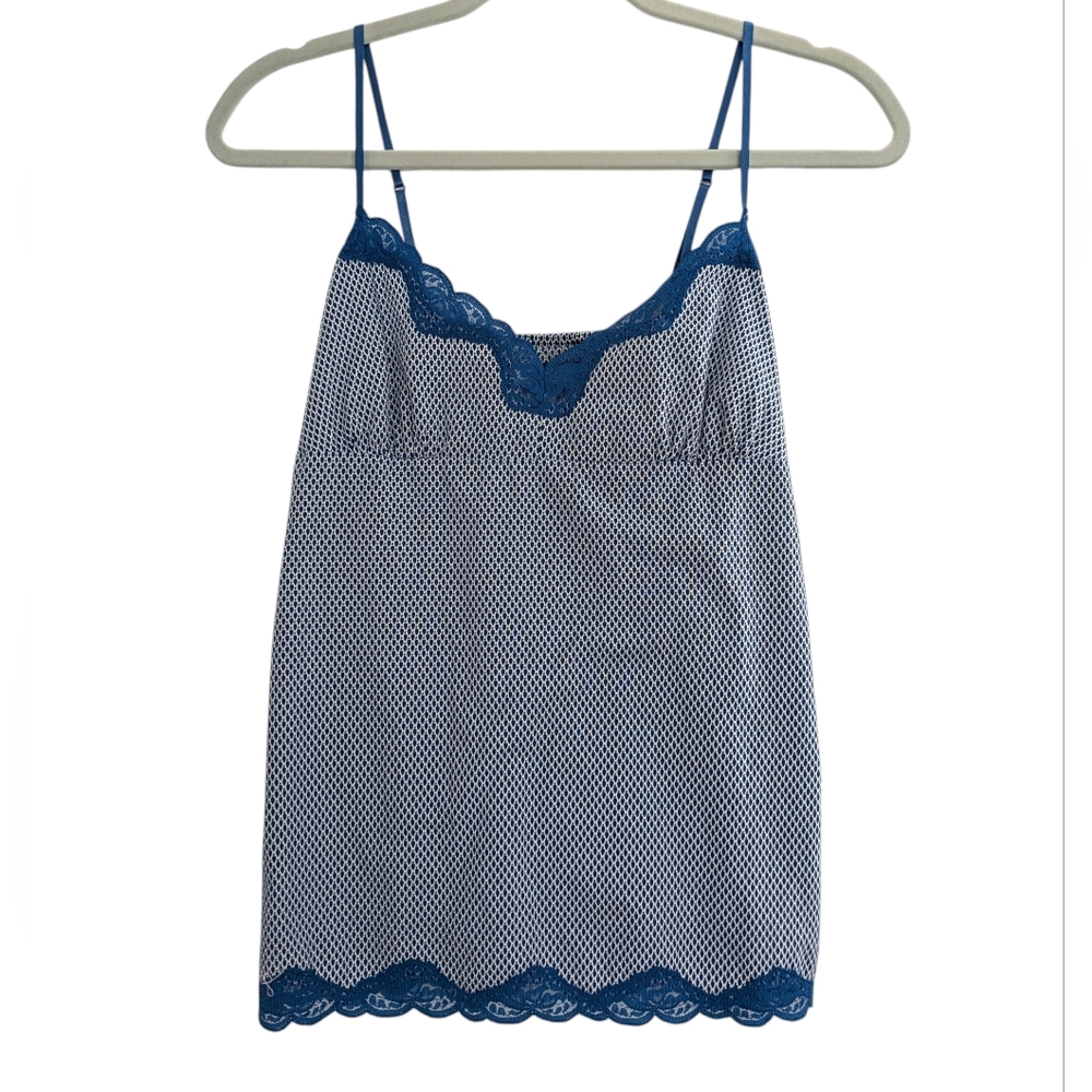 VTG Aerie Babydoll Top S Fairycore Lace Trim Camisole Y2K‎ Blue White Dainty